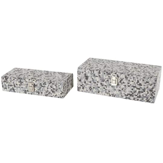 Gray Fabric Handmade Storage Decorative Box with Bronze Latches Set